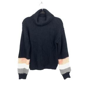 Modcloth Cowl Neck Sweater Womens Size XX Black W/ Pink Gray White Stripe Sleeve